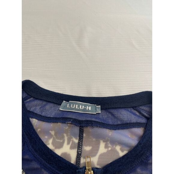 Lulu H Sheer Knit Full Zip Top Women's Size Large Tattoo Sleeve Stretch Y2K 90s - Picture 4 of 8